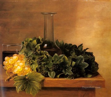 Un bodegón con uvas y vinos sobre una mesa Johan Laurentz Jensen flor Pinturas al óleo